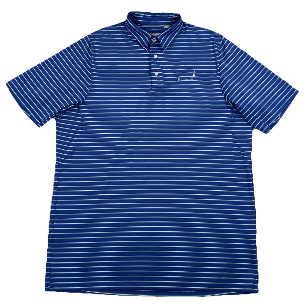 KJUS Performance Polo Shirt Blue Striped UPF 50 Men's XL Ravenna Country Club